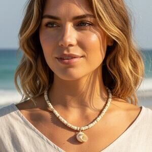 Handmade Beaded Necklace with Shell Pendant